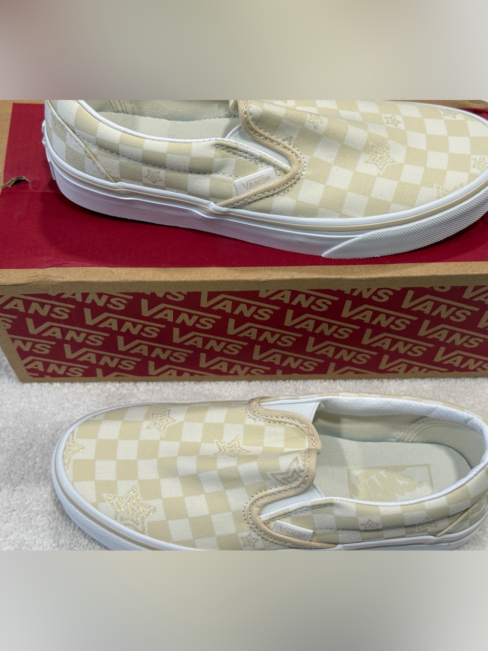 Vans Womens Classic Slip-On Checkerboard Shoe Star  - Cream/White